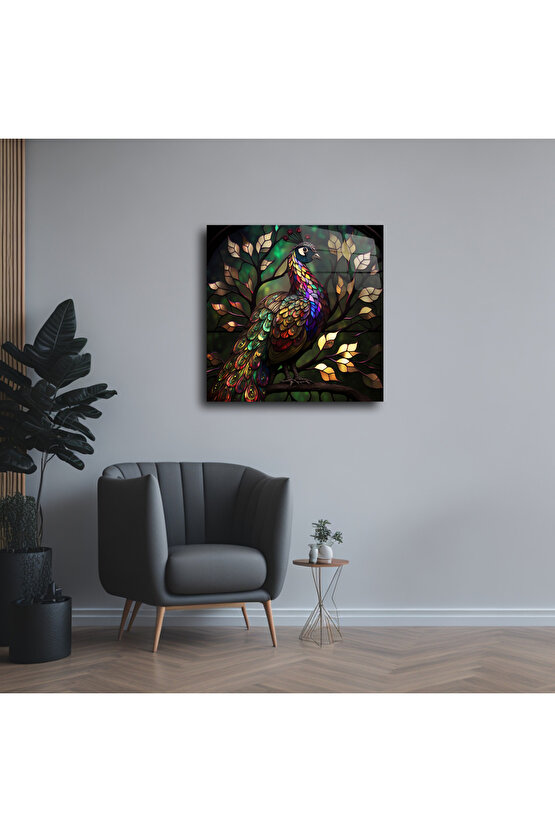 Tavus Kuşu Cam Tablo Duvar Dekoru 3