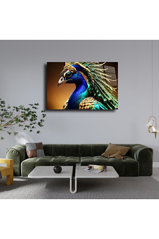 Tavus Kuşu Cam Tablo Duvar Dekoru 2