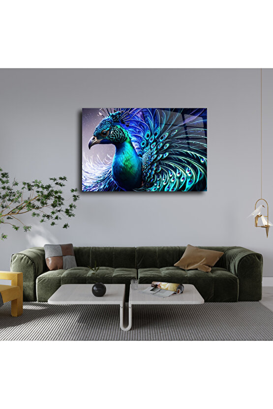 Tavus Kuşu Cam Tablo Duvar Dekoru 1