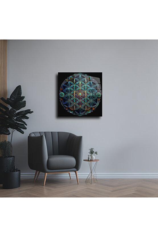 Sri Yantra Yoga Meditasyon Yaşam Çiçeği Cam Tablo Duvar Dekoru 2