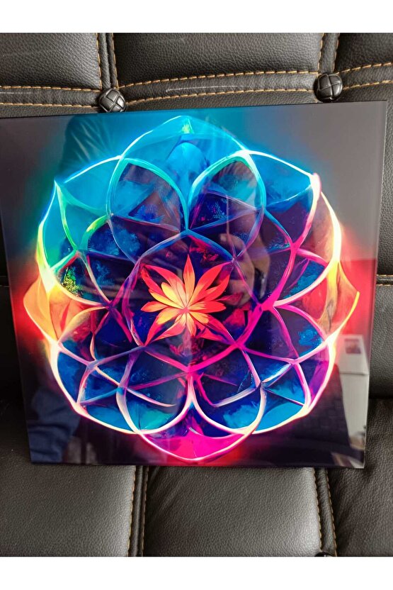 Sri Yantra Yoga Meditasyon Yaşam Çiçeği Cam Tablo Duvar Dekoru