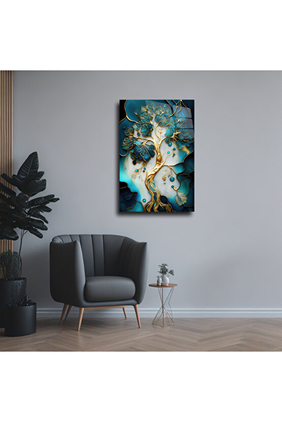 Mermer Desenli Cam Tablo Duvar Dekoru 2