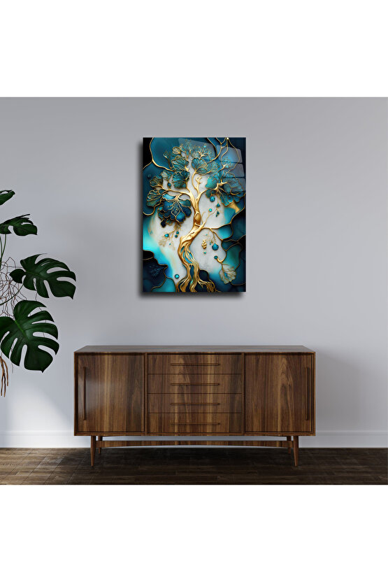 Mermer Desenli Cam Tablo Duvar Dekoru 2