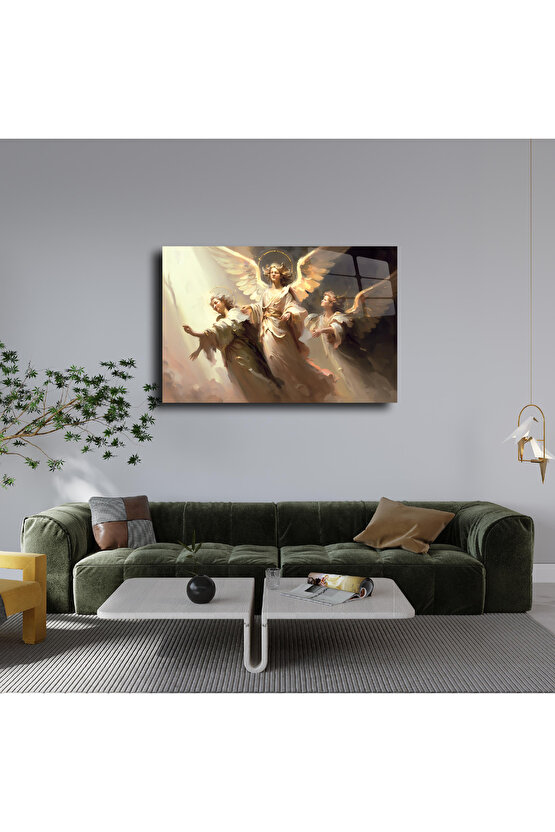 3 Melek Kadın Cam Tablo Duvar Dekoru