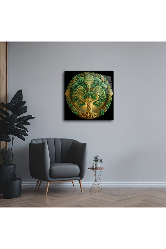Hayat Ağacı Görseli Cam Tablo Duvar Dekoru 3