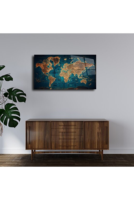 Harita Görseli Cam Tablo Duvar Dekoru 5