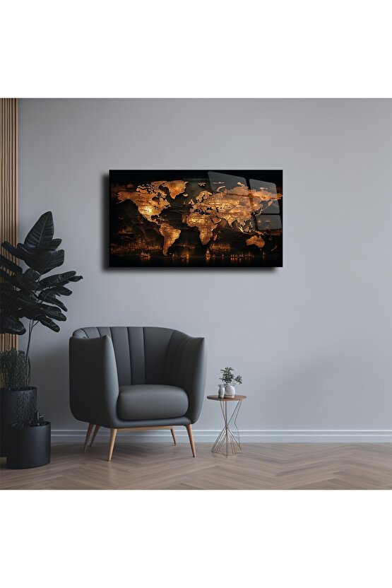 Harita Görseli Cam Tablo Duvar Dekoru 4