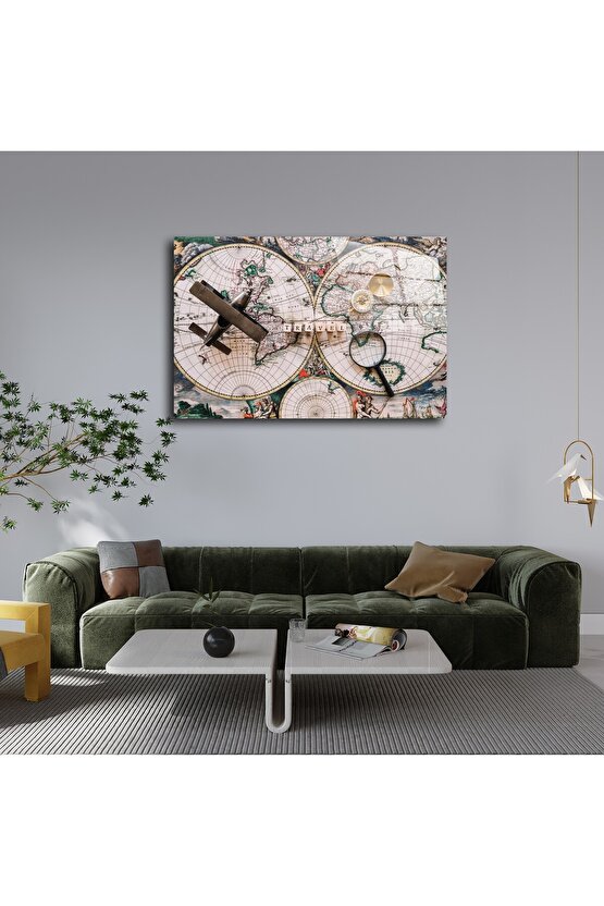 Harita Görseli Cam Tablo Duvar Dekoru 3