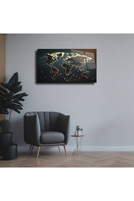 Dünya Temalı Cam Tablo Duvar Dekoru 3
