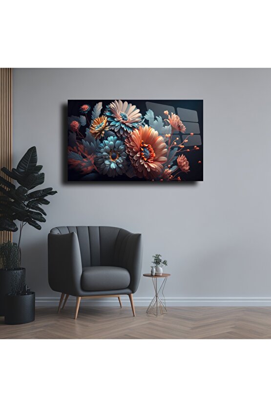 ÇiçekTemalı Cam Tablo Duvar Dekoru 1