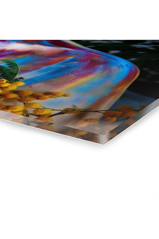 Çiçekli Kadın Cam Tablo Duvar Dekoru