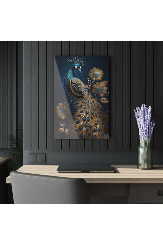 Tavus Kuşu Cam Tablo Duvar Dekoru 2