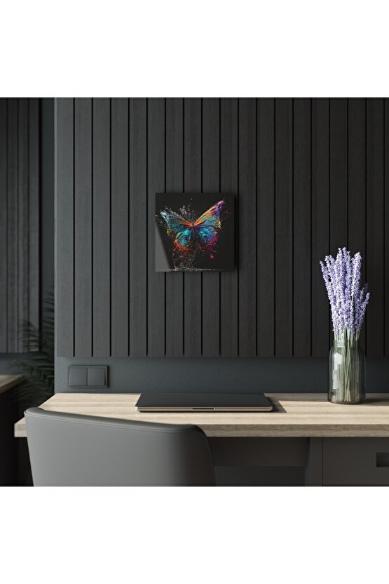 Renkli Kelebek Cam Tablo Duvar Dekoru