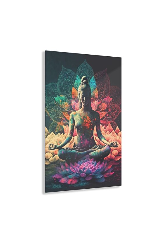 Yoga Meditasyon Cam Tablo Duvar Dekoru