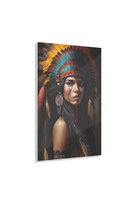 Kızılderili Kız Cam Tablo Duvar Dekoru