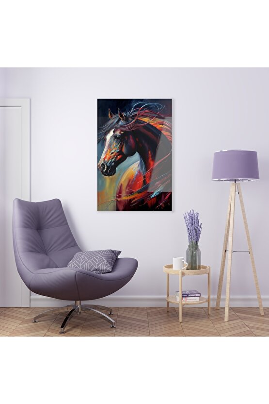 Suluboya Efektli At Cam Tablo Duvar Dekoru