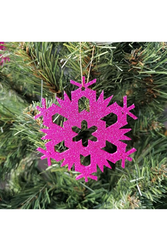 Pembe Kar Tanesi Simli Eva Ağaç Ve Hediye Süsü 8x8cm 12 Li