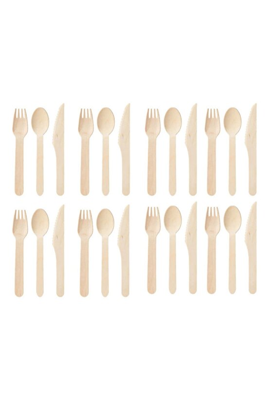Ahşap Çatal-bıçak-kaşık Seti - 24 Parça