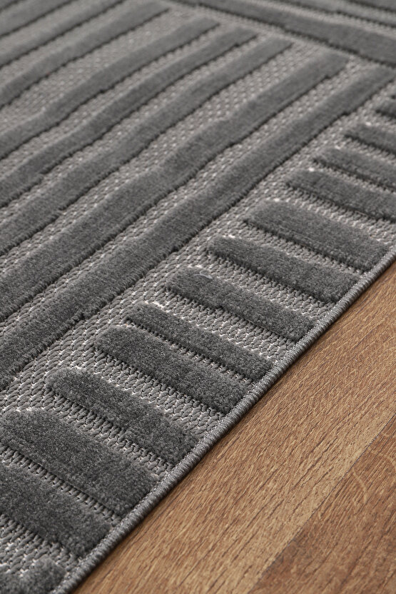 Bambu Yumuşak Halı Salon Mutfak Koridor Kesme Yolluk Dokuma Makine Halısı Art Antrasit