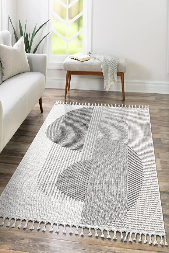 Mumbai 321 Gri - Beyaz Yumuşak Dokulu Halı Kilim Salon Mutfak Koridor  Yolluk Dokuma Makine Halısı