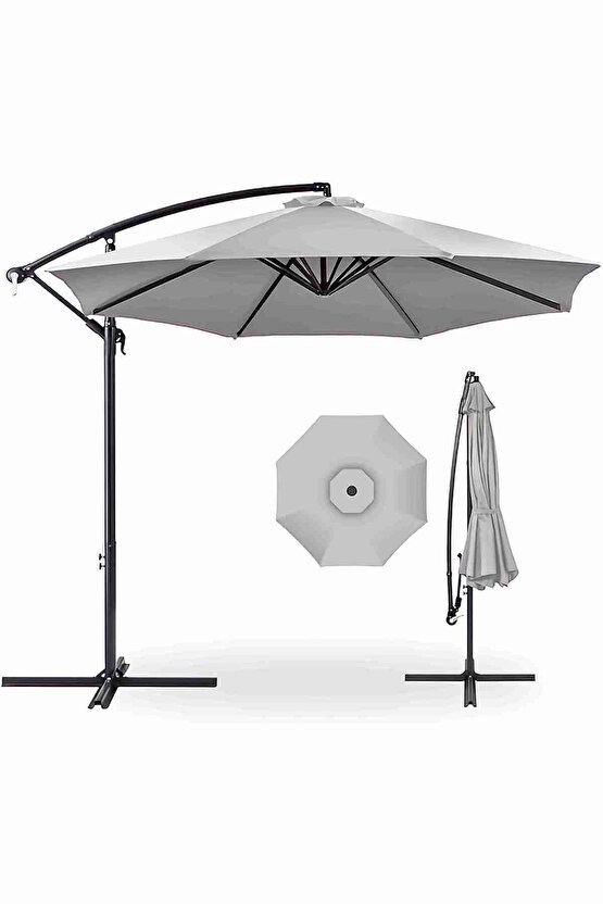 3 Mt 8 Kaburga Full Demir 21 Kg Gri Bahçe Şemsiyesi