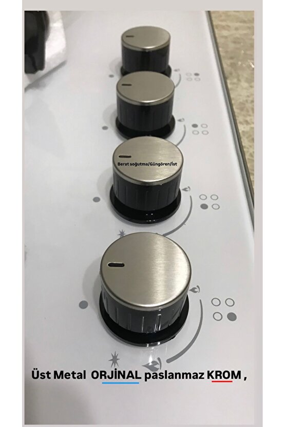 LÜKSEL ANKASTRE SET ÜSTÜ PASLANMAZ KROM YAYLI OCAK DÜĞMESİ 4 ADET