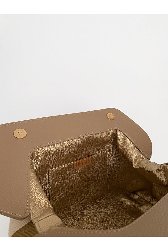 Heybes Kadın Vizon Çizgi Desenli Kanvas Clutch El Çantası