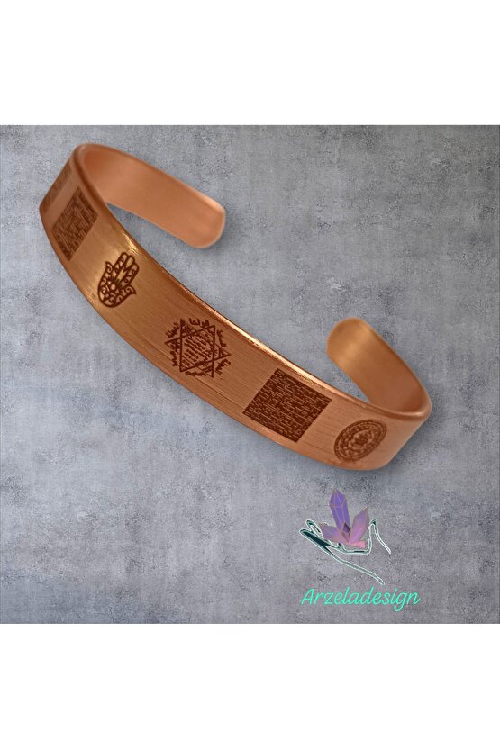 Kadın Erkek Bakır Bileklik Nazar Ayeti Felak-Ihlas Süresi Süleyman Mührü Fatma Ana Eli Celcelefiye