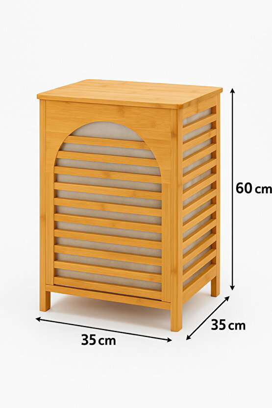 Bambu Kapaklı Çamaşır Sepeti – Havalandırmalı Kirli Sepeti, Çıkarılabilir İç Torbalı, 60x35x35 cm