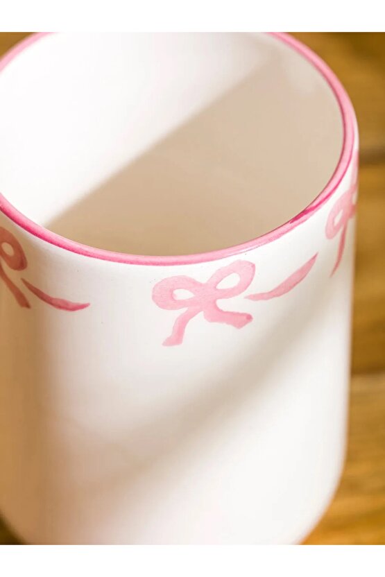 Pembe Fiyonk Baskılı Porselen Kaşıklık 13 Cm