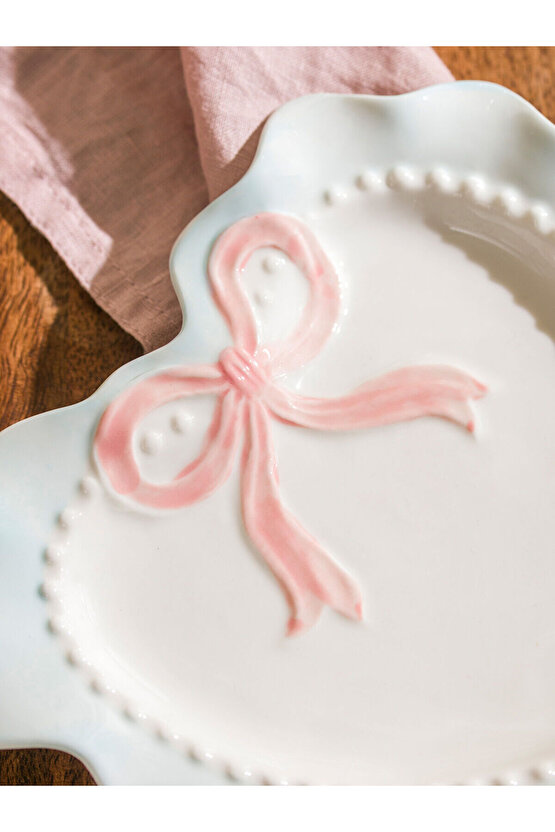 Beyaz Fiyonk Baskılı Seramik Tabak 20 cm