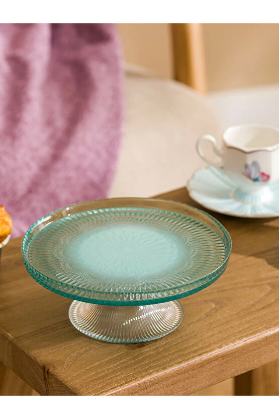 LCW HOME Turkuaz Dekoratif Cam Ayaklı Sunumluk 16 cm