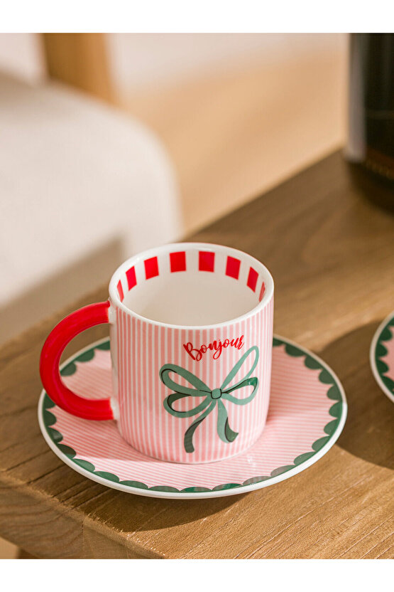 Vizyon Yeni Sezon Fiyonk Baskılı 2 Kişilik Porselen Kahve Fincan Takımı 100 ml