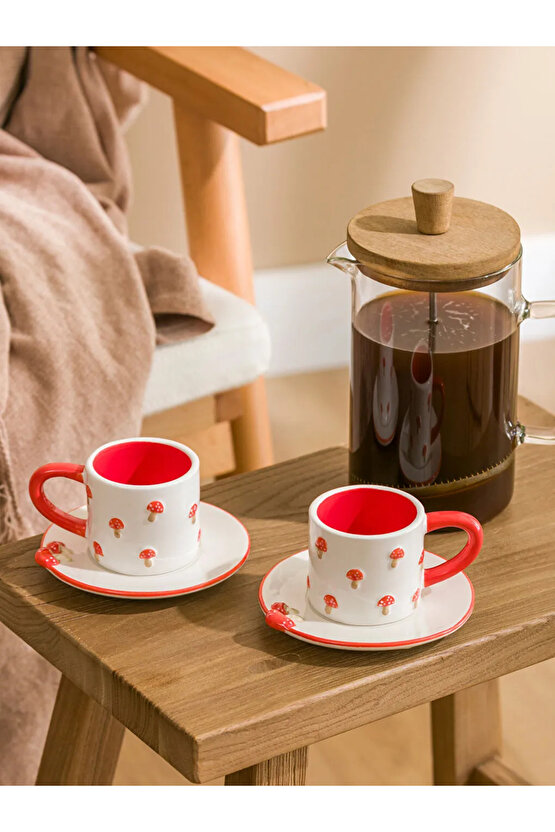 LCW HOME Karışık Mantar Desenli İki Kişilik Seramik Kahve Fincan Takımı 100 Ml