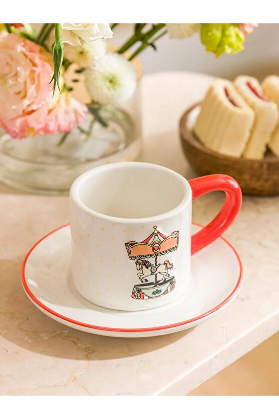 LCW HOME Karişik Baskılı İki Kişilik Seramik Kahve Fincan Takımı 100 ml (W5)