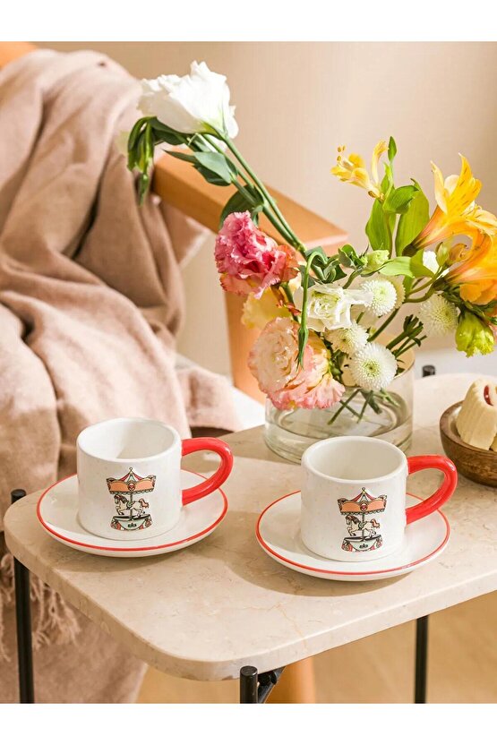 LCW HOME Karişik Baskılı İki Kişilik Seramik Kahve Fincan Takımı 100 ml (W5)