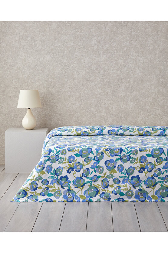 Summer Blooms Baskılı Pamuklu Tek Kişilik Pike 150x220 cm Mavi (29.03.2025)