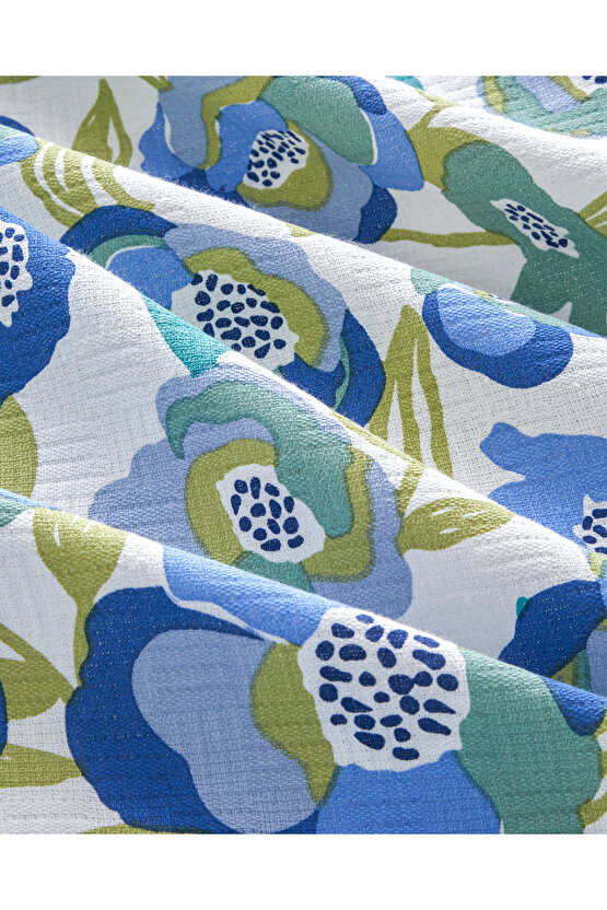 Summer Blooms Baskılı Pamuklu Tek Kişilik Pike 150x220 cm Mavi (29.03.2025)