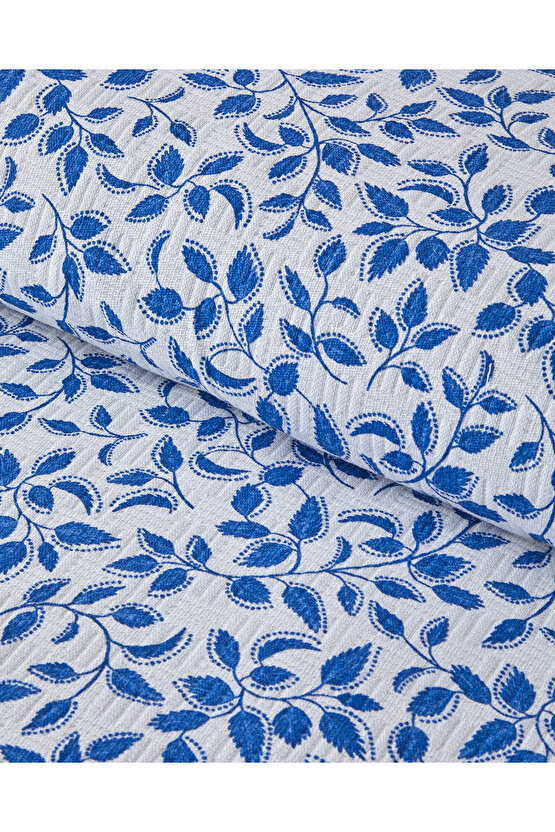 Leaf Harmony Baskılı Pamuklu Çift Kişilik Pike 200x220 cm Lacivert