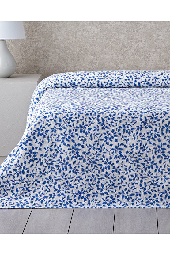 Leaf Harmony Baskılı Pamuklu Çift Kişilik Pike 200x220 cm Lacivert