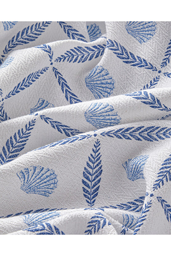 Sea Shell Baskılı Tek Kişilik Pike Takımı 150x220 cm Mavi