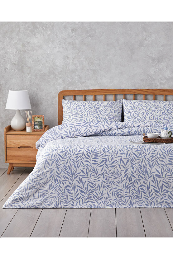 Leaf Dream Kolay Ütülenir Tek Kişilik Nevresim Takımı 160x220 cm Mavi