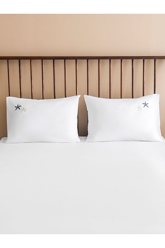 Esvab Giyimden Şık Tercihler | Beyaz Yıldız Baskılı Pamuklu Yastık Kılıfı 2li 50x70 cm
