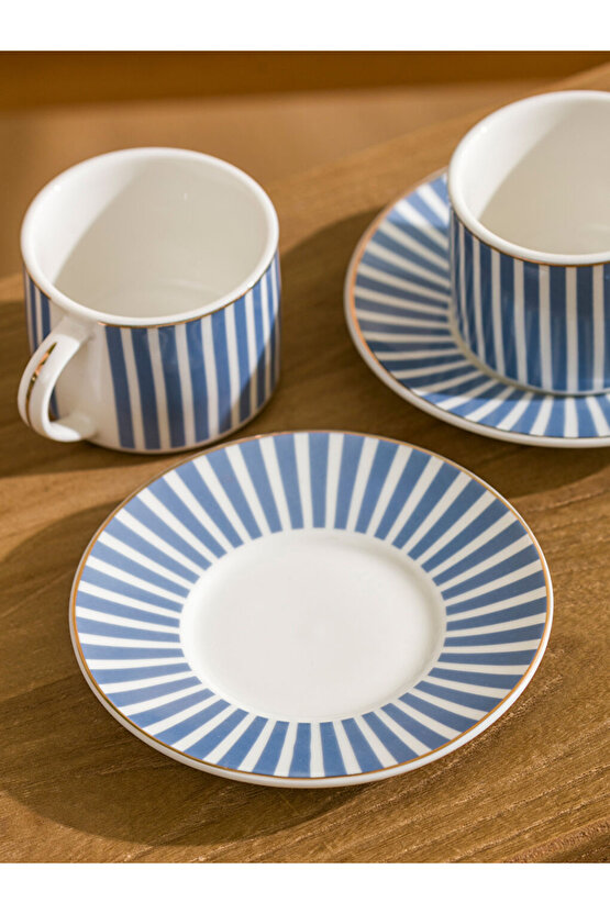 LCW HOME Mavi Gold Çizgi Desenli 2 Kişilik Kahve Fincan Takımı 90 ml