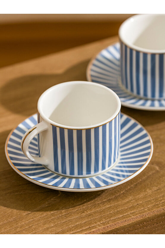 LCW HOME Mavi Gold Çizgi Desenli 2 Kişilik Kahve Fincan Takımı 90 ml