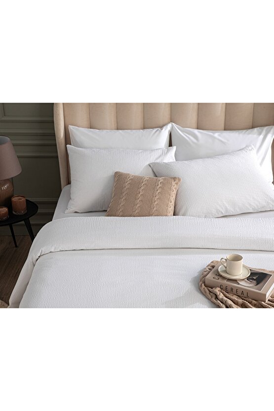 Showy 0;5 Cm Gofre King Size Set Lenjerıe De Pat 240x220 Cm White