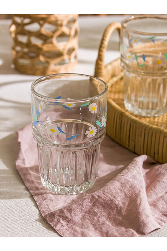 LCW HOME Renksiz Çiçek Baskılı Cam Bardak Seti 4lü 380 ml