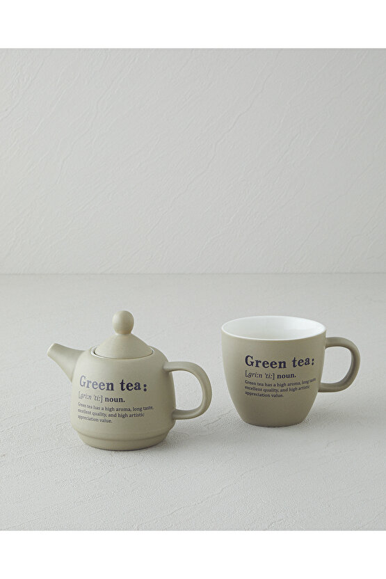 Green Tea New Bone China Demlik Seti 300 ml Yeşil