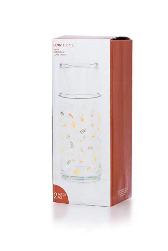 Baskılı Bardak Kapaklı Cam Karaf Sürahi 700 ml