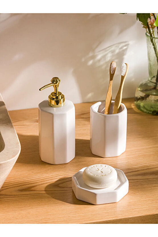 Sarı Seramik 3 Parça Banyo Seti